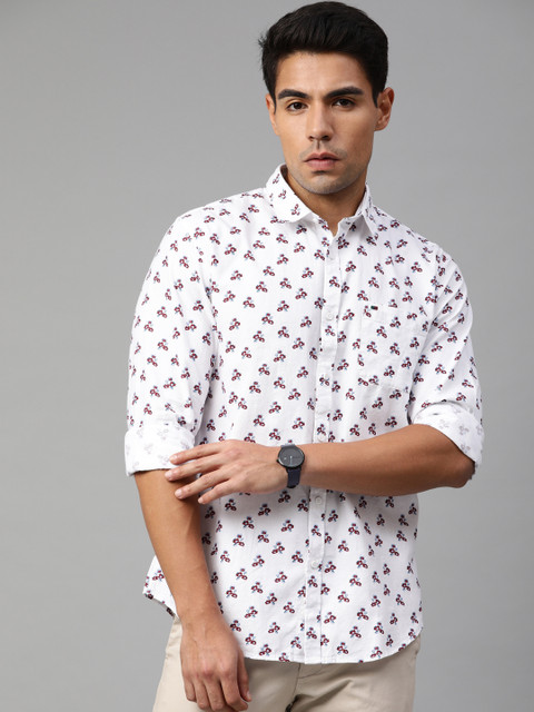 

Peter England Men White & Maroon Slim Fit Printed Casual Shirt