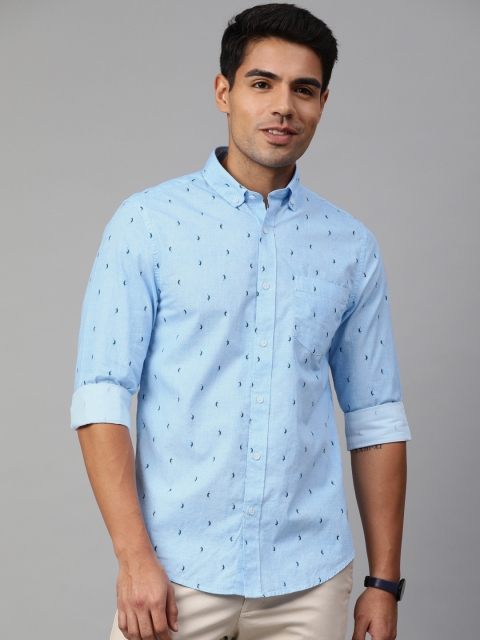 

Peter England Men Blue Slim Fit Printed Casual Shirt