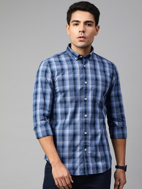 

Peter England Men Blue & Off-White Slim Fit Checked Casual Shirt