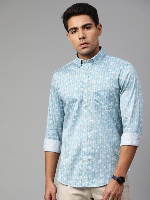 

Peter England Men Blue & White Slim Fit Printed Formal Shirt