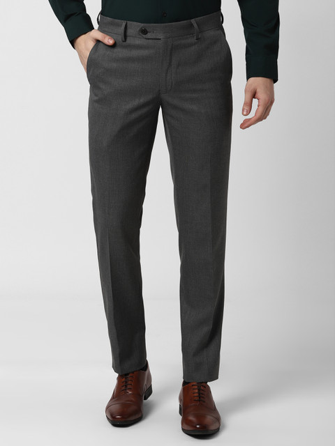 

Peter England Men Charcoal Grey Slim Fit Solid Formal Trousers