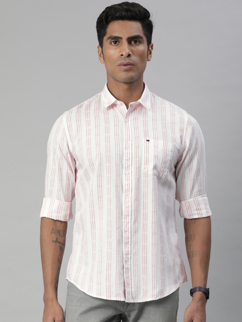 

Peter England Men White & Red Slim Fit Striped Casual Shirt