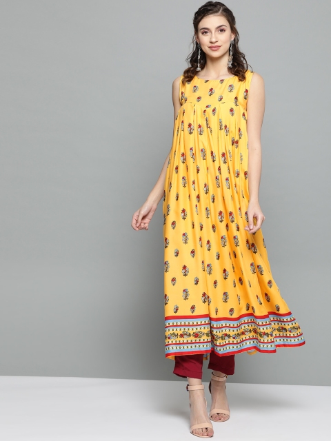 

HERE&NOW Women Yellow & Red Floral Print Anarkali Kurta