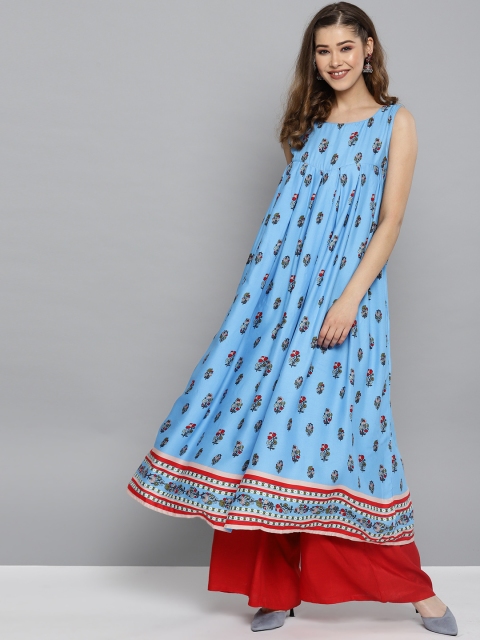 

HERE&NOW Women Blue & Red Printed A-Line Kurta