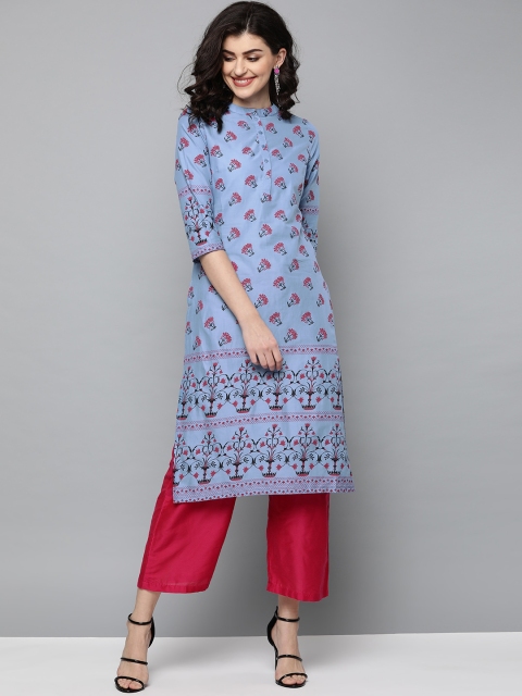

HERE&NOW Women Blue & Pink Printed Straight Kurta