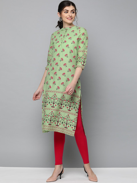 

HERE&NOW Women Green & Magenta Printed Straight Kurta