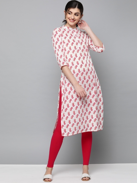 

HERE&NOW Women White & Magenta Printed Straight Kurta