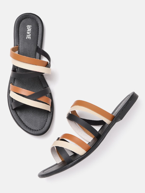 

Lavie Women Black & Tan Brown Colourblocked Open Toe Flats