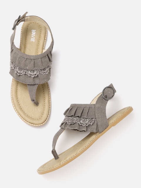 

Lavie Women Taupe Ruffled & Lace T-Strap Flats