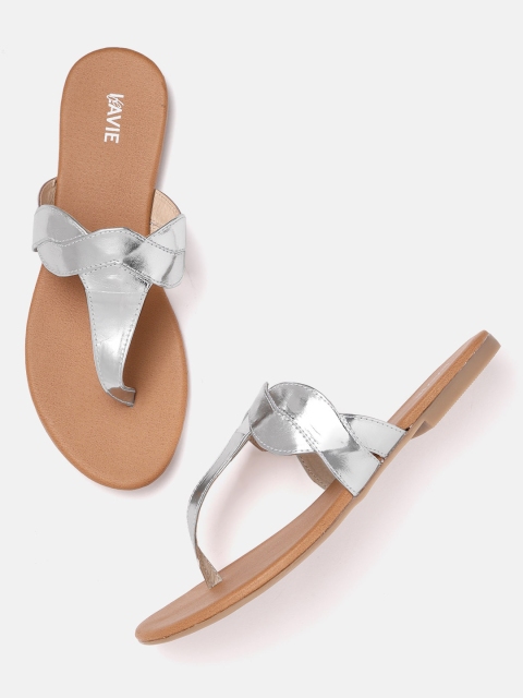 

Lavie Women Silver-Toned Solid T-Strap Flats