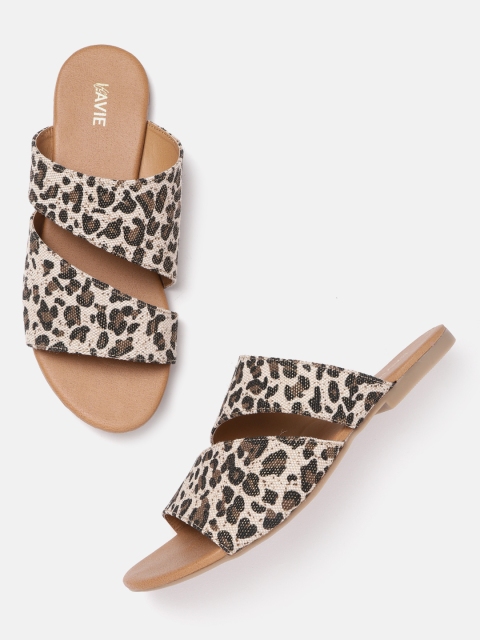 

Lavie Women Beige & Black Leopard Print Open Toe Flats