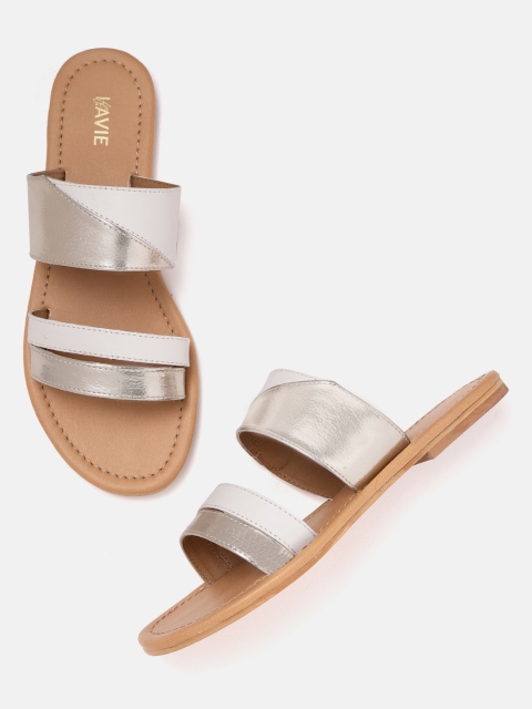 

Lavie Women Muted Gold-Toned & White Colourblocked Open Toe Flats