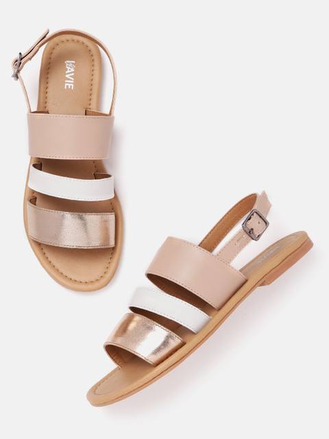 

Lavie Women Rose Gold-Toned & White Colourblocked Open Toe Flats