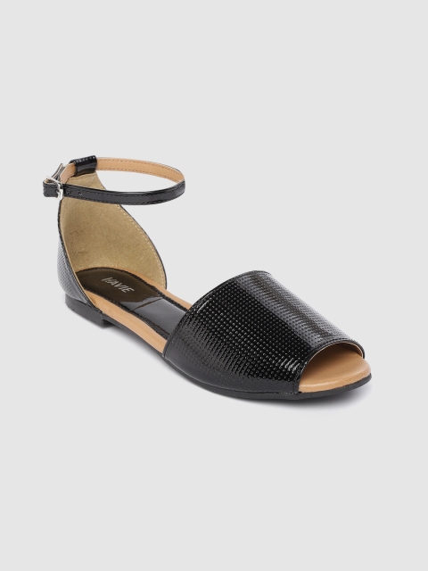 

Lavie Women Black Textured Open Toe Flats