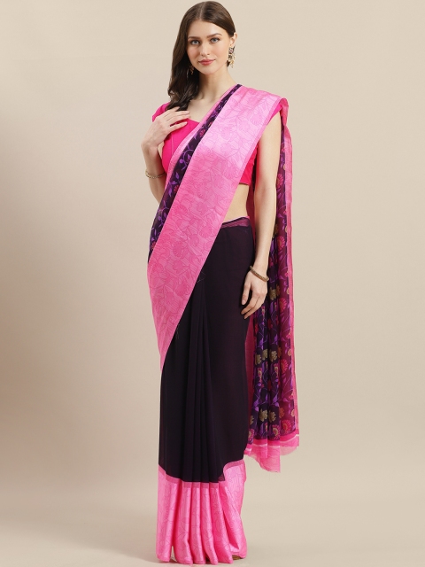 

Mitera Aubergine & Pink Solid Saree, Purple