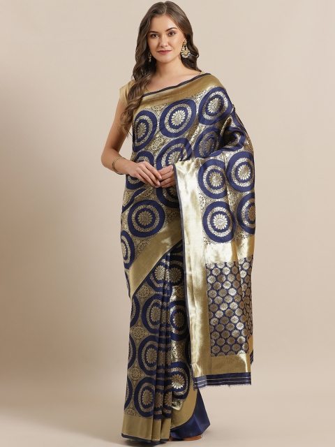 

Mitera Navy Blue & Golden Zari Woven Design Saree