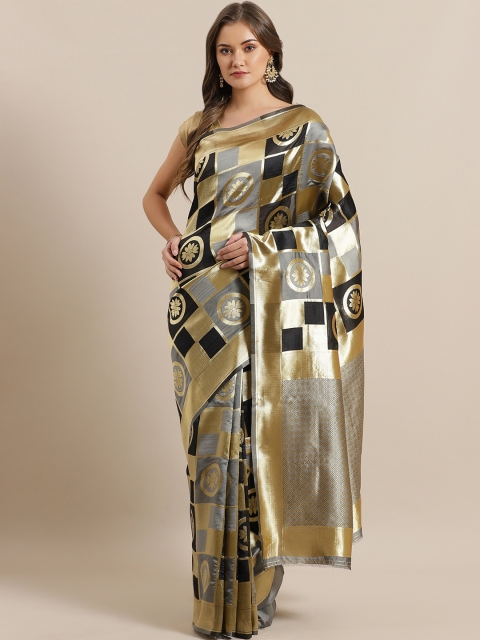 

Mitera Golden & Grey Zari Woven Design Saree, Gold