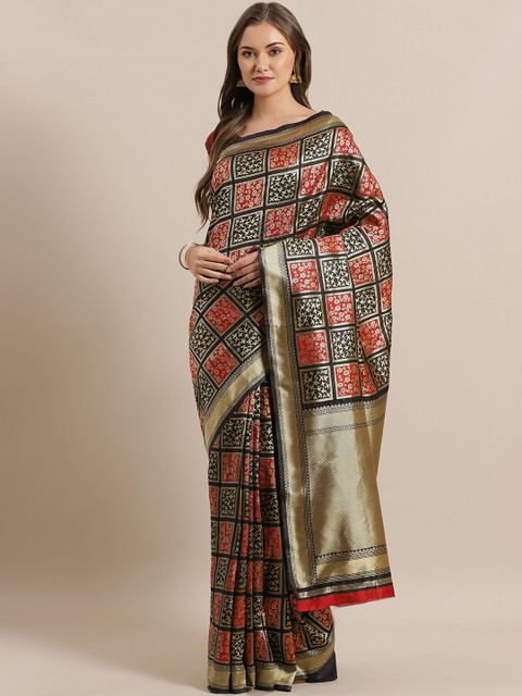 

Mitera Black & Red Woven Design Saree