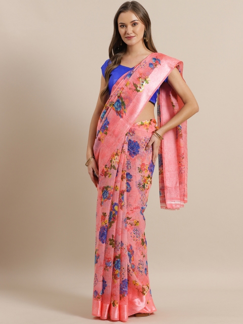 

Mitera Pink & Blue Printed Saree