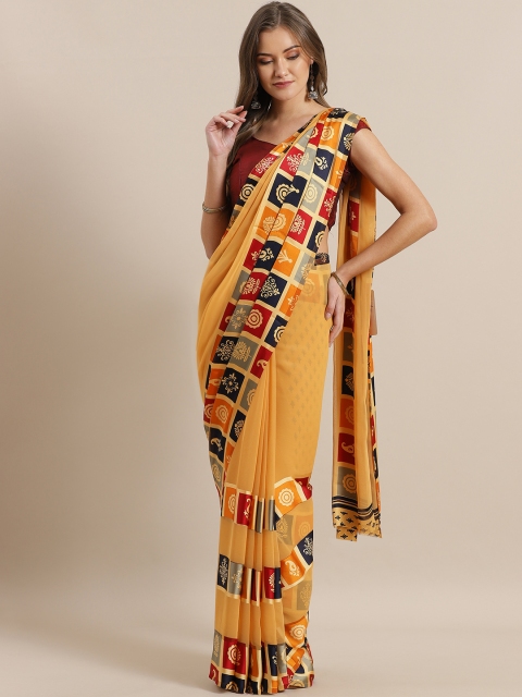 

Mitera Yellow & Red Printed Saree