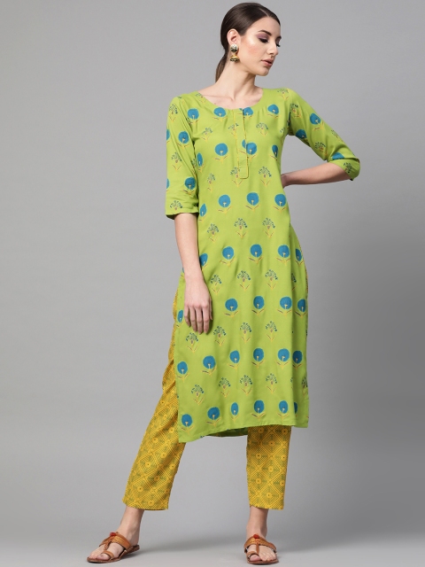 

GERUA Women Green & Yellow Printed Kurta with Trousers