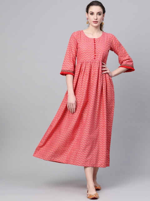 

GERUA Women Pink & Golden Printed A-Line Dress
