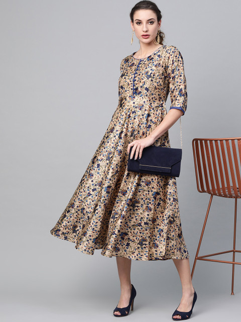 

GERUA Women Beige & Blue Printed A-Line Dress