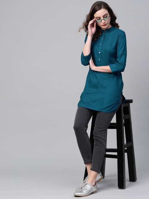 

GERUA Women Teal Blue Solid Kurti
