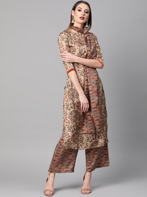 

GERUA Women Beige & Black Printed Kurta with Palazzos & Dupatta