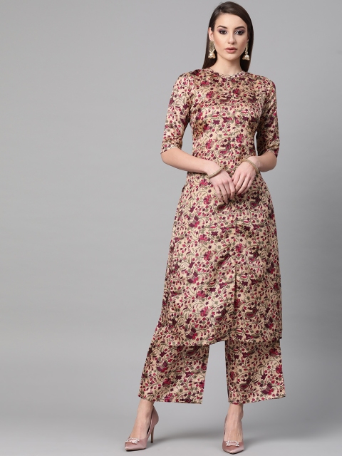 

GERUA Women Beige & Purple Printed Kurta with Palazzos