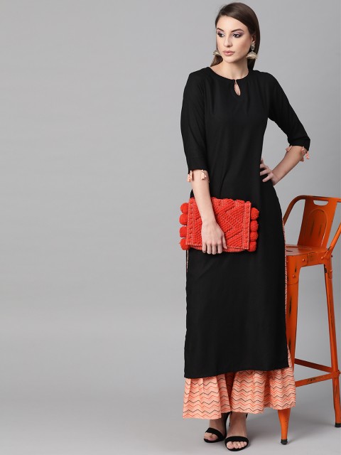 

GERUA Women Black & Peach-Coloured Solid Kurta with Palazzos
