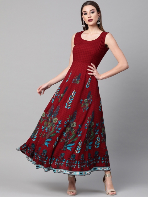 

GERUA Women Maroon & Blue Printed Maxi Dress
