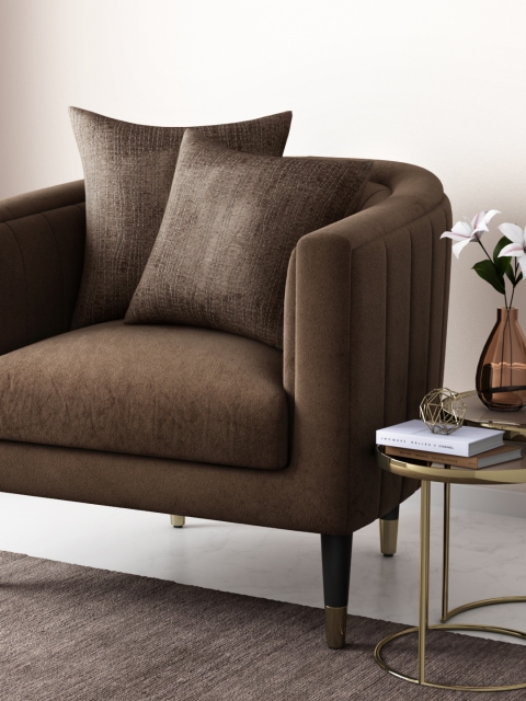 

Aura Set of 2 Taupe Self-Checked Square Cushion Covers