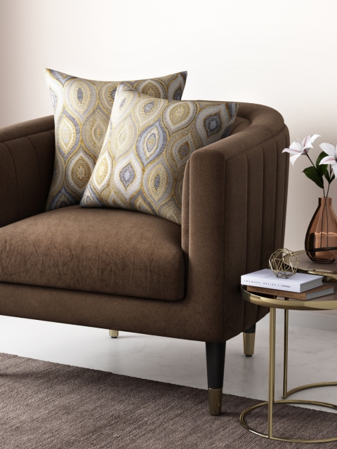 

Aura Unisex Set of 2 Beige & Blue Printed Square Cushion Covers