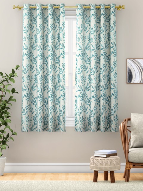 

Aura Blue & Off-White Single Floral Sheer Window Curtain