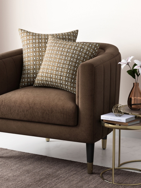 

Aura Unisex Set of 2 Brown & White Jacquard Square Cushion Covers