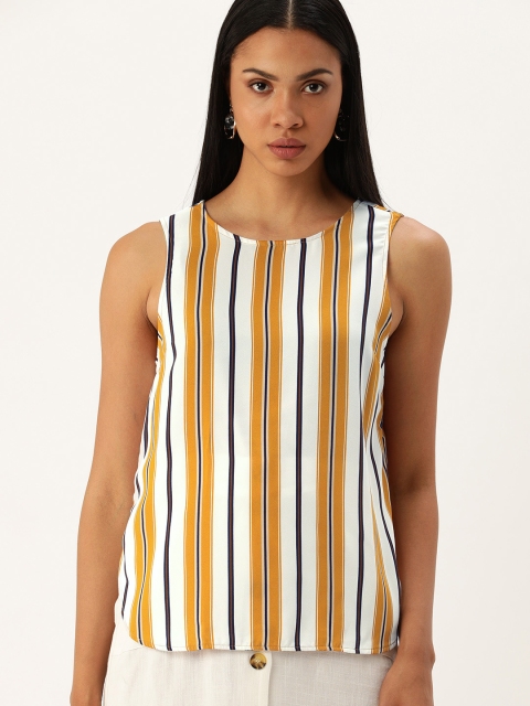 

FOREVER 21 Women Mustard Yellow & White Striped Top