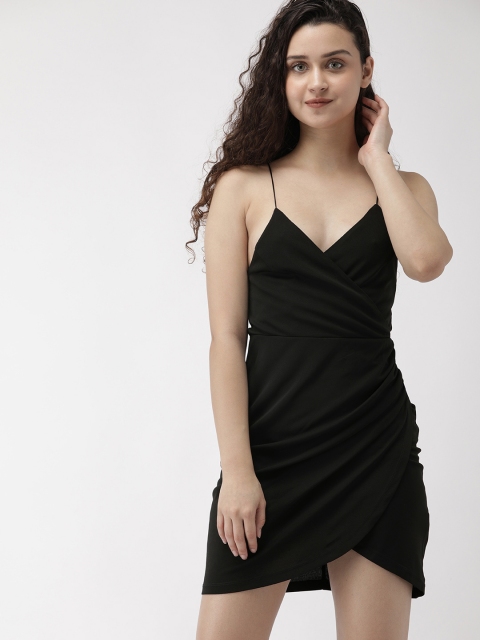 

FOREVER 21 Women Black Solid Wrap Dress