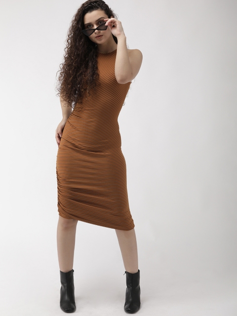 

FOREVER 21 Women Brown & Black Striped Bodycon Dress
