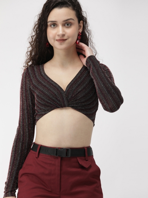 

FOREVER 21 Women Black Striped Fitted Crop Top