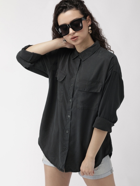 

FOREVER 21 Women Charcoal Grey Regular Fit Solid Casual Shirt