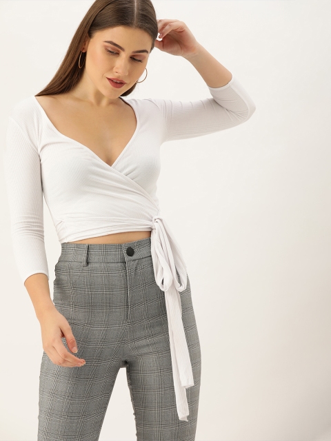 

FOREVER 21 Women White Solid Wrap Top