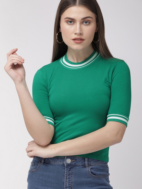 

FOREVER 21 Women Green Solid Fitted Top