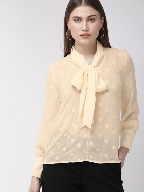 

FOREVER 21 Women Cream-Coloured Polka Dots Printed Top