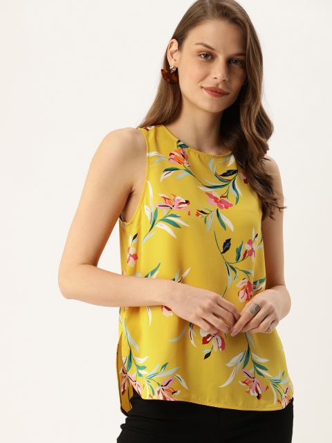 

FOREVER 21 Women Mustard Yellow Printed Top