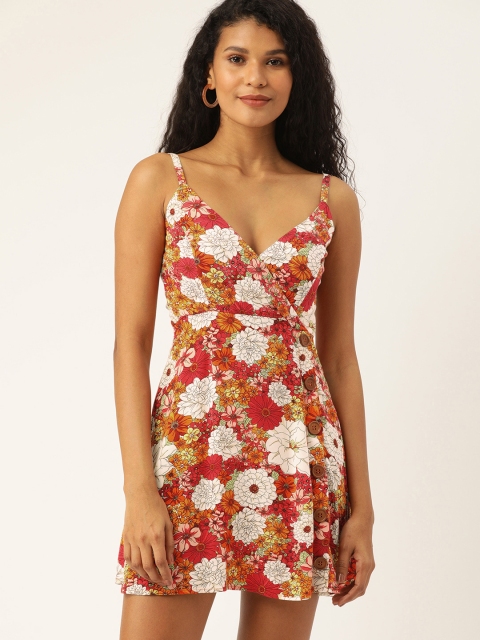 

FOREVER 21 Women White & Red Printed Wrap Dress