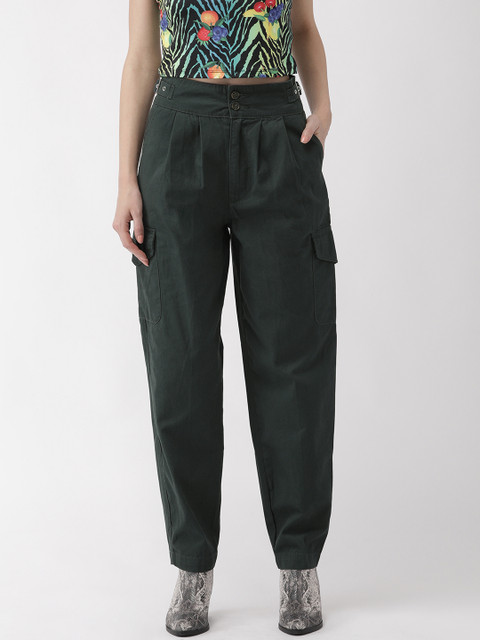 

FOREVER 21 Women Teal Green Regular Fit Solid Regular Trousers