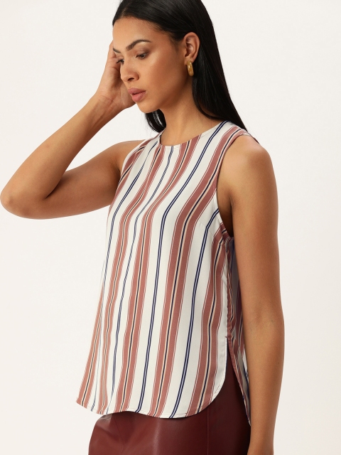 

FOREVER 21 Women Pink & White Striped Top