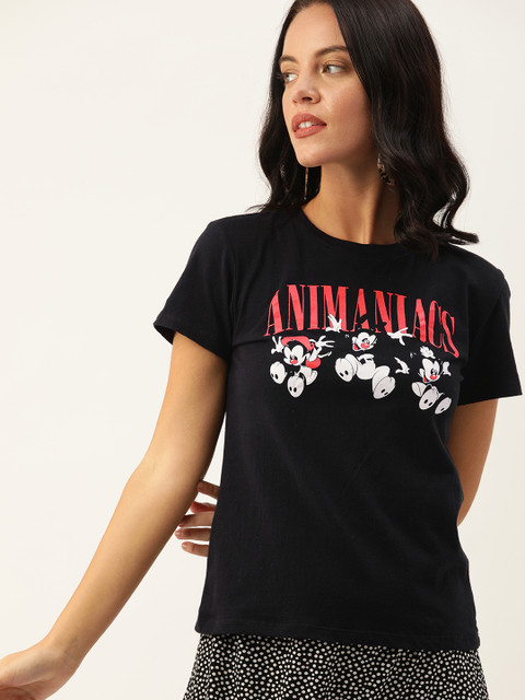 

FOREVER 21 Women Black Printed Round Neck T-shirt