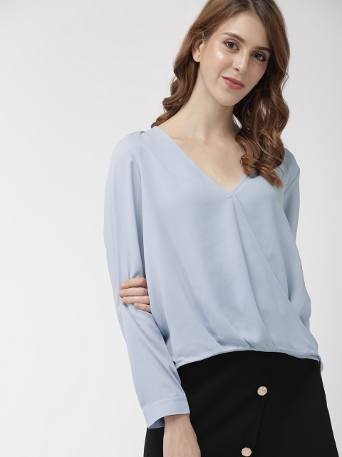 

FOREVER 21 Women Blue Solid Wrap Top